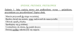 Przyimek, przysłówek, spójnik - ćwiczenia dla uczniów klasy VI.