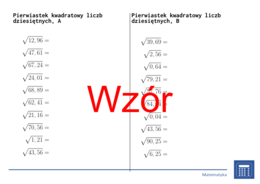 Pierwiastek kwadratowy liczb dziesiętnych | matematyka | 26 kolumn