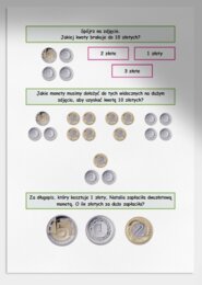 Obliczenia pieniężne - odejmowanie w zakresie do 10. Karta pracy. Sprawdzian