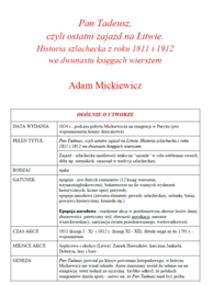 "Pan Tadeusz" - notatka.