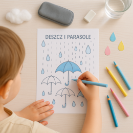 Kropelki na szybie – karta pracy do rysowania po śladzie