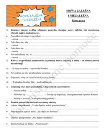 Mowa zależna i niezależna. Karta pracy