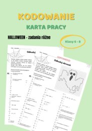 Halloween na matematyce, zadania różne, kodowanie, karta pracy, klasy 6 - 8