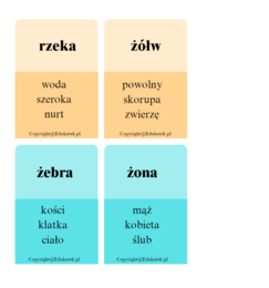 Ortograficzna zabawa typy Taboo - wyrazy z u/ó, ż/rz, h/ch