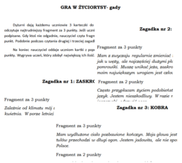 Gra "Życiorysy. Gady" na podsumowanie lekcji biologii w klasie 6 "Przegląd i znaczenie gadów"