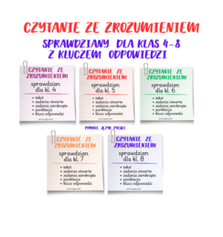 czytanie ze zrozumieniem - sprawdziany - pakiet  kl. 4-8