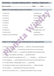 PHRASAL VERBS PART 1– Zbiór zadań do egzaminu ósmoklasisty z języka angielskiego. Poziom A2/A2+ – uzupełnienie luk w tekstach, układanie historii, użycie phrasal verbs w codziennym życiu