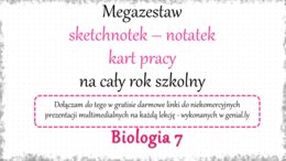 Megazestaw sketchnotek (notatek) i kart pracy na cały rok szkolny do biologii w klasie 7 – do każdej lekcji. Do zestawu dodaję w gratisie linki do niekomercyjnych prezentacji multimedialnych na każdą lekcję
