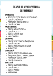 MEMORY NA CAŁY ROK SZKOLNY Mikołajki, Walentynki, Wielkanoc, Dzień Dziecka i wiele innych! 40 okazji!