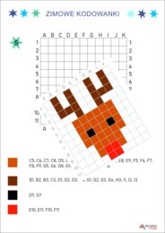 Kodowanka - zima, święta, renifer, dyktando graficzne, łatwe