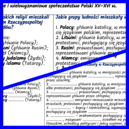 Wielonarodowe i wielowyznaniowe społeczeństwo Polski XV–XVI w. - notatki i karta pracy
