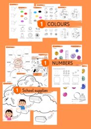 BACK TO SCHOOL - School supplies, colours and 1-10 numbers.
