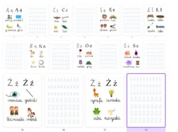 Plansze z literami Ą, Ć, Ę, Ł, Ń, Ó, Ś, Ź, Ż + pisanie po śladzie cz.3