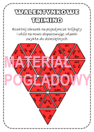 Walentynki - zamiana ułamków zwykłych na dziesiętne - TRIMINO klasa 4, 5, 6, 7, 8