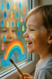 Malowanie deszczu na folii okiennej