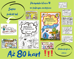 Pakiet materiałów z przyrody do klasy 4, cały rok w jednym zestawie (aż 80 kart!!! 40 kolorowych wklejkę do zeszytu, 40 kart pracy do uzupełnienia dla ucznia)