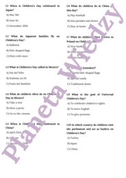 KARTA PRACY NA DZIEŃ DZIECKA – CHILDREN’S DAY WORKSHEET, KLASY 4-8 SZKOŁY PODSTAWOWEJ- QUIZ - DZIEŃ DZIECKA W RÓŻNYCH KRAJACH, WYKREŚLANKA, OPISZ SWÓJ WYMARZONY DZIEŃ DZIECKA + ODPOWIEDZI