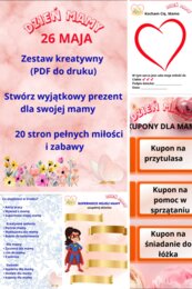 Dzień Mamy – zestaw kart pracy, laurka, dyplomy, wiersze, kupony, medale (20 stron PDF do druku)