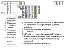 Podsumowanie lekcji muzyki w klasie 6 "Muzyczne widowiska" - logogryf