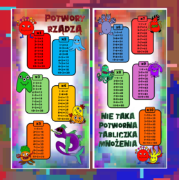(klasa 4) Zakładka z Tabliczką mnożenia w "potwornej" konwencji.
