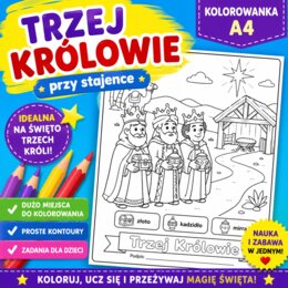 Kolorowanka. Trzej królowie przy stajence