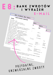 E8: E-mail na 100% - bank zwrotów i wyrażeń do pisania e-maila - zestaw - wklejka - egzamin ósmoklasisty - writing - praca pisemna - 4 strony