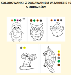 Kolorowanki z dodawaniem w zakresie 10