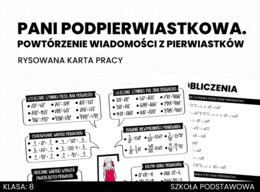 Matematyka. Klasa 8. Pierwiastki. Powtórzenie wiadomości. Rysowana karta pracy. Szkoła podstawowa