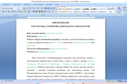 Sprawozdanie nauczyciela WSPÓŁORGANIZUJĄCEGO- dziecko z AUTYZMEM