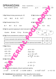 Sprawdzian. Liczby dodatnie i liczby ujemne (wymierne i całkowite). Klasa 6. GWO
