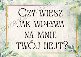 Czy wiesz jak wpływa na mnie twój hejt?