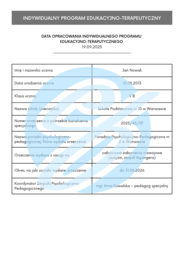 IPET – przykład dla ucznia z autyzmem w klasie 5