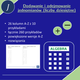 Dodawanie i odejmowanie jednomianów (liczby dziesiętne) | matematyka, algebra | 26 kolumn