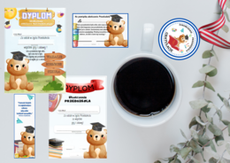 Pakiet dyplomów na zakończenie z różnymi postaciami