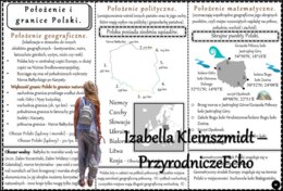 Książeczka/sketchnotka/notatka/wklejka/ściąga dla ucznia i przypomnienie dla nauczyciela/edukacja domowa. Temat „Położenie i granice Polski” w pdf. Geografia 7, dział „Środowisko przyrodnicze Polski”. Materiał wykonany na podstawie podręcznika z wydawnic