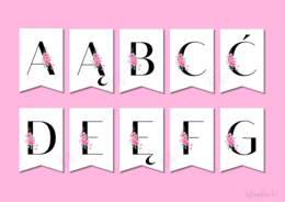 Elegancka girlanda z motywem kwiatowym – pełny polski alfabet