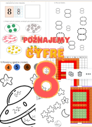 Cyfra 8 - zadania utrwalające cyfrę, dodawanie odejmowanie w zakresie 8