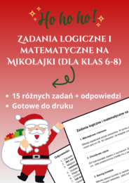 Zadania logiczne i matematyczne – Mikołajkowa zabawa! 🎅📚❄️szkoła podstawowa, klasy 6-8, święta, karta pracy