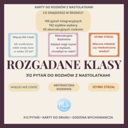 ROZGADANE KLASY – 312 pytań do rozmów z nastolatkami | Karty do druku (Icebreakery • Szybkie Strzały • Abstrakcyjna Rozkmina)