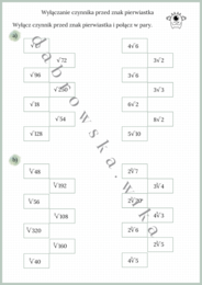 Wyłączanie czynnika przed znak pierwiastka - karta pracy