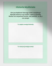 Karty z zadaniami kreatywnymi. Myśliciel (Dokończ rysunek, emocje, historia Myśliciela)