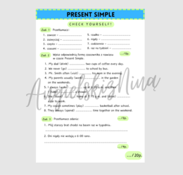 Present Simple - Check yourself! - kartkówka - test - karta pracy - ćwiczenia - powtórzenie - kl. 4, 5 - A2