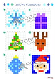 Kodowanki zimowe, świąteczne, mikołajkowe- łatwe- dyktando graficzne, kolorowanka, zima, Święta, Boże Narodzenie, Mikołaj