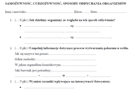 Samożywność, cudzożywność, oddychanie organizmów