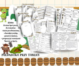 Hobbit zestaw kart pracy z propozycją odpowiedzi - świat przedstawiony, miejsca + wydarzenia, charakterystyka i gatunek utworu