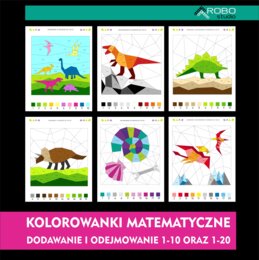 KOLOROWANKA MATEMATYCZNA, dodawanie i odejmowanie od 1-10 , 1-20, zestaw na dzień dinozaura