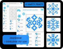 Zimowe kodowanki, bloksy  śnieżynki, mnożenie i dzielenie, tabliczka mnożenia, Święta, Boże Narodzenie, zima,