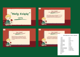 "MAŁY KSIĄŻĘ" - cytaty - powtórka - egzamin - PREZENTACJA - 38 slajdów + odpowiedzi