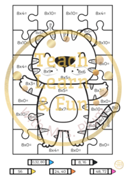 🐯 Kolorowa matematyka – kolorowanka według kodu: Mnożenie ×8 z rozbrykanym tygryskiem