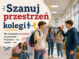 🛎️ Zasady bezpiecznej przerwy – nowoczesna gazetka korytarzowa z humorem